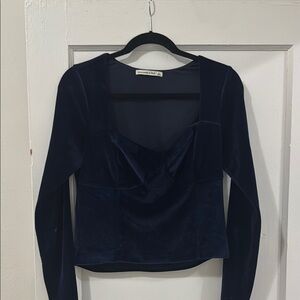 Abercrombie & Fitch Blue Fitted Ruched Long Sleeve Blouse